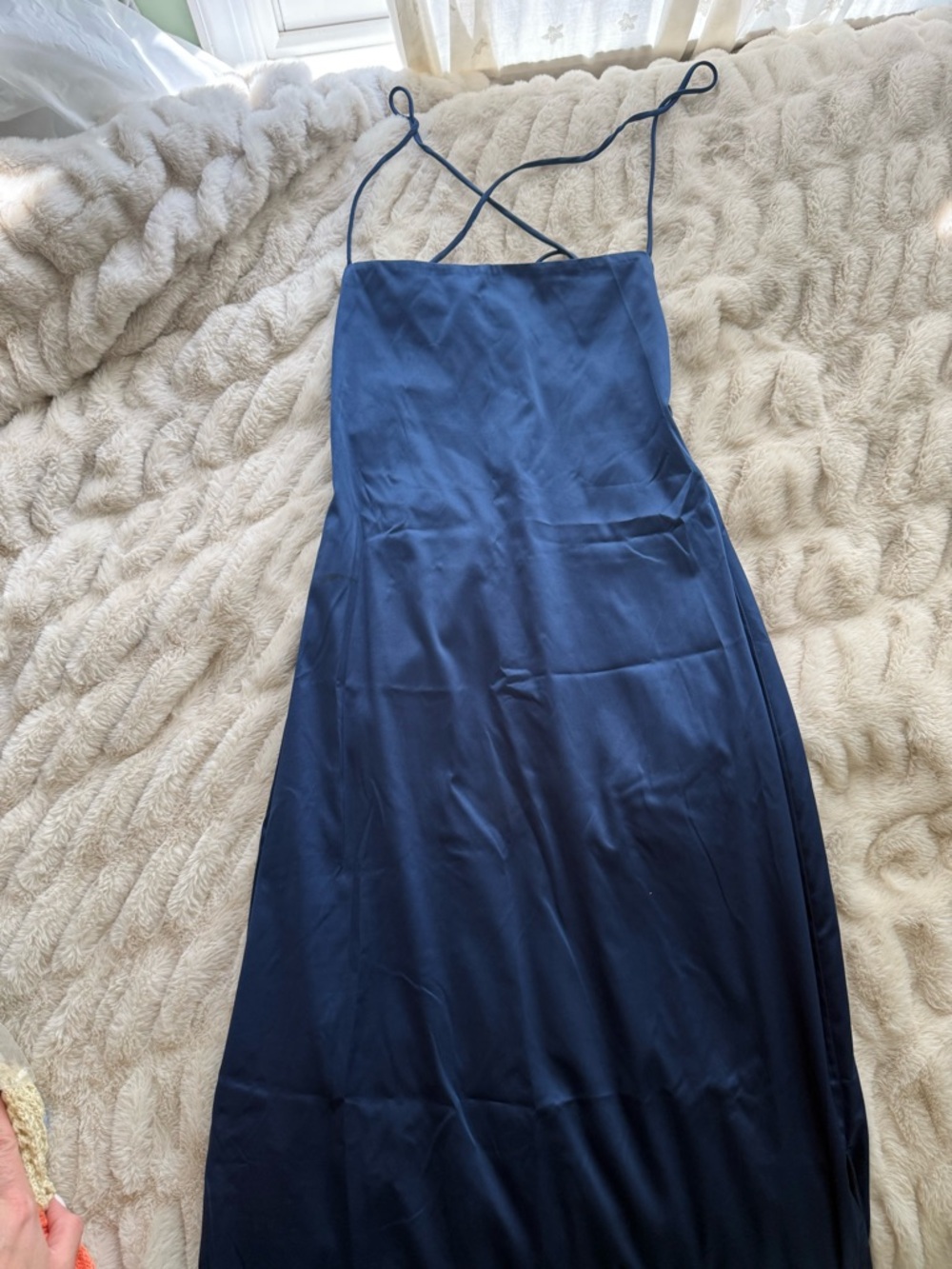 Beginning Boutique Navy Satin Halter Top with Lace-Up Back